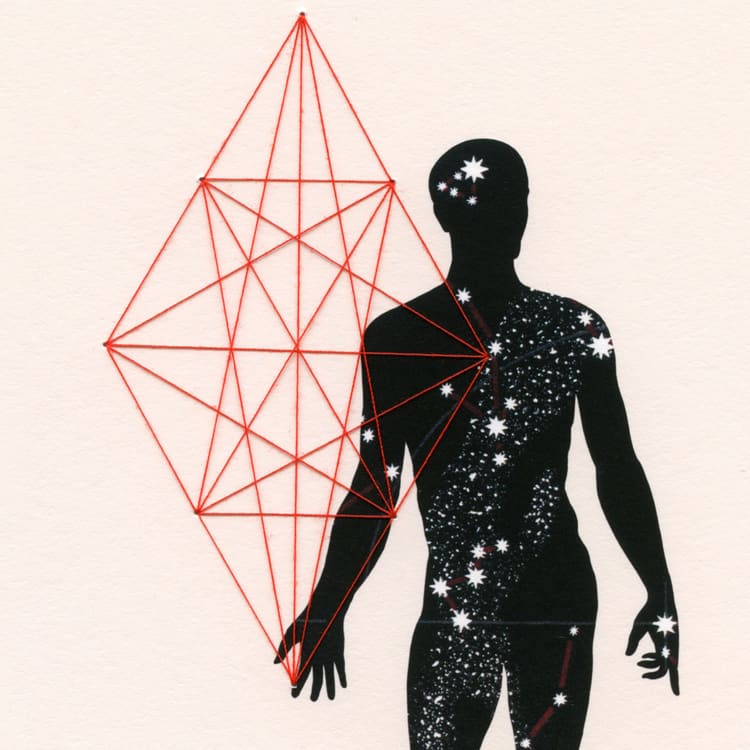 image of male figure with stars and complex diamond shape